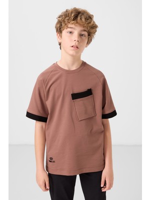 Tarçın Pamuklu Yumuşak Dokulu Oversize Cep Detaylı Erkek Çocuk T-Shirt - 11295