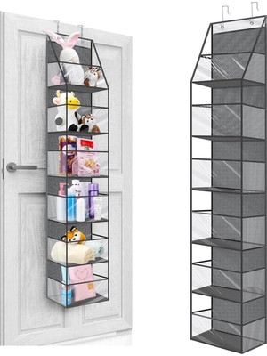 1001 Arkası Organizer 6 Gözlü Askılı Dolap Düzenleyici Çok Amaçlı Kapı Arkası Raf Gri