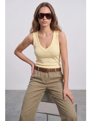 FullaModa Basic Ribanalı V Yaka Bluz