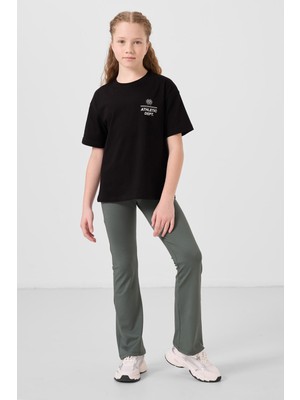 Haki Esnek Standart Fit Basic Performans Ispanyol Paça Kız Çocuk Tayt - 75193