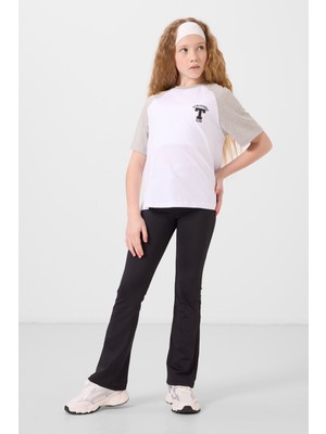 Siyah Esnek Standart Fit Basic Performans Ispanyol Paça Kız Çocuk Tayt - 75193