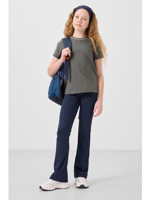 Haki Pamuklu O Yaka Standart Fit Basic Kız Çocuk T-Shirt - 75177
