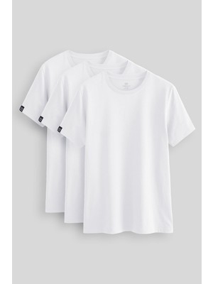 Standart Fit Basic O Yaka  3lü Paket Beyaz Erkek T-Shirt  87911