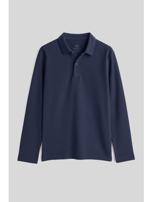 Tommy Life Lacivert Polo Yaka Basic Uzun Kollu Unisex Çocuk T-Shirt - 11170