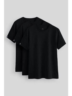 Standart Fit Basic O Yaka  3lü Paket Siyah Erkek T-Shirt  87911