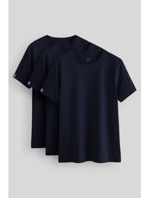 Standart Fit Basic O Yaka  3lü Paket Lacivert Erkek T-Shirt  87911