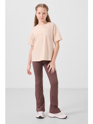 Kahverengi Esnek Standart Fit Basic Performans Ispanyol Paça Kız Çocuk Tayt - 75193