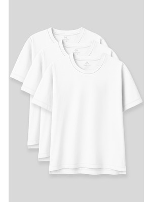 Tommy Life Oversize Fit Basic O Yaka 3lü Paket Beyaz Kadın T-Shirt  97285