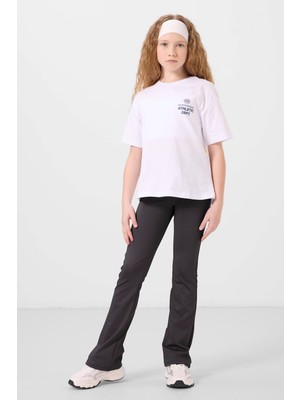 Antrasit Esnek Standart Fit Basic Performans Ispanyol Paça Kız Çocuk Tayt - 75193