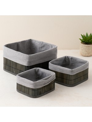 Aydogan's Ayd Kare Bambu Kenarlı Organizer Sepet - Bezli Ahşap Taban (3 Boy, 17X21X25 Cm)