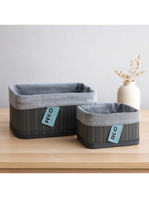 Aydogan's Ayd Kare Organizer Sepet - Bambu Kenarlı, Ahşap Taban, Bezli - 18X21 cm
