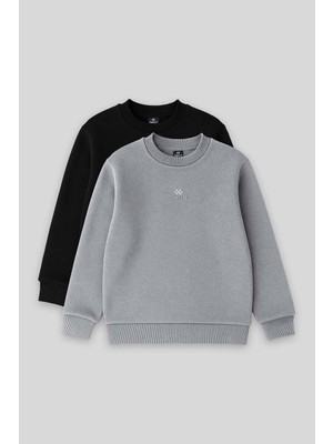 Standart Fit 2li Paket Siyah-Gri Melanj Erkek Çocuk Sweatshirt - 11232