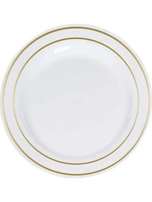 Empressco Porselen Görünümlü Altın Yaldızlı Plastik Tabak 19 cm 6'lı