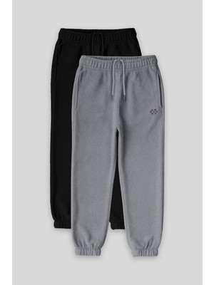 Standart Fit 2li Paket Siyah-Gri Melanj Kız Çocuk Eşofman Alt - 75155
