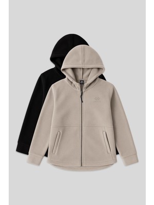 Tommy Life Rahat Form Kapüşonlu 2li Paket Siyah-Koyu Bej Kadın Polar Sweatshirt - 97233