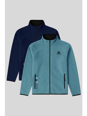 Tommy Life Standart Kalıp Dik Yaka 2li Paket İndigo-Mint Yeşili Erkek Polar Sweatshirt - 87992