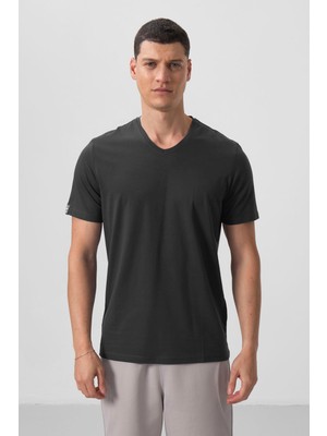 Tommy Life Antrasit Basic Kısa Kol Standart Kalıp V Yaka Erkek T-Shirt - 87912