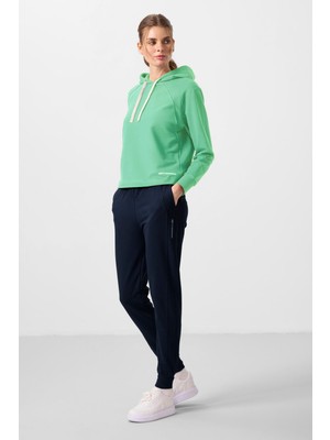 Tommy Life Su Yeşili-Lacivert Kapüşonlu Oversize Kadın Eşofman Takım - 95336