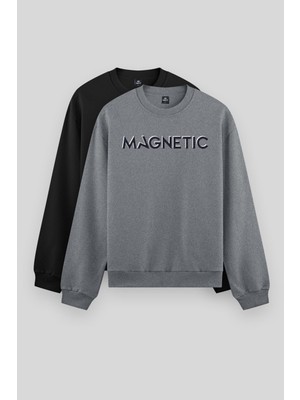 Tommy Life Rahat Form O Yaka 2li Paket Siyah-Gri Melanj Erkek Sweatshirt - 88020