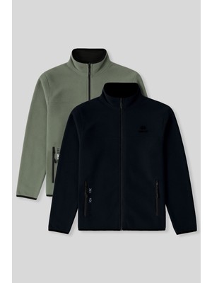 Standart Kalıp Dik Yaka 2li Paket Lacivert-Çağla Erkek Polar Sweatshirt - 87992