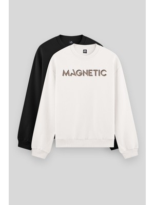 Tommy Life Rahat Form O Yaka 2li Paket Siyah-Ekru Erkek Sweatshirt - 88020