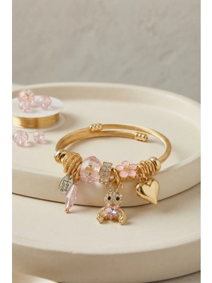 Tavşan Model Gold Renk Pembe Charmlı Bileklik