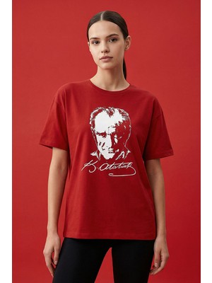 Kırmızı Ay Yıldız Baskılı Unisex T-Shirt - 88510