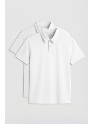 Tommy Life Standart Fit Basic Polo Yaka 2li Paket Beyaz Erkek T-Shirt - 87768