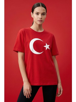 Kırmızı Ay Yıldız Baskılı Unisex T-Shirt - 88509