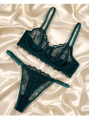 Veloura Yeşil Desen Brode Bralet Takım