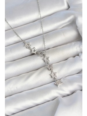 My Best Store 316L Çelik Yıldız Model Gümüş Renk Zirkon Taşlı Kadın Kolye