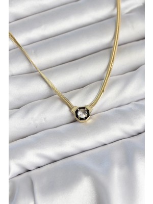 My Best Store Ezme Yılan Zincir Model Zirkon Taşlı Vıp Seri Gold Renk Kadın Kolye