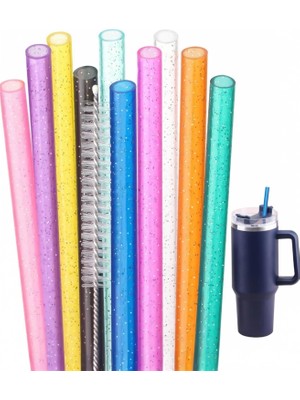 1001 Yenigeldi 4 Adet Yeniden Kullanılabilir Simli Pipet Seti Stanley Bardaklar Için, Temizleme Fırça
