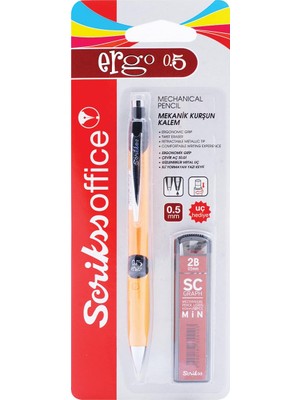 1001 Scrikss Office, Scrikss Ergo Versatil 0.5 mm Sarı & Min Uç 2'li Set, T00SCCC5ERG09A, Sarı, 0.5 mm