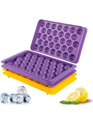 1001 Yuvarlak Buz Küpü Tepsisi - Dondurucu Için Buz Küpü Tepsileri (2, Sarı/mor, 66 Pcs)