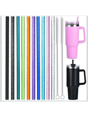 1001 6 Adet Stanley Quncher Renkli Simli Glitter Pipet 1 Temizleme Fırçası
