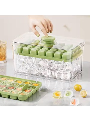 1001 Promosyonca Buz Kalıbı Seti, Kapaklı Buz Kabı, 56 Adet Buz Bölmesi (Su Yeşili)
