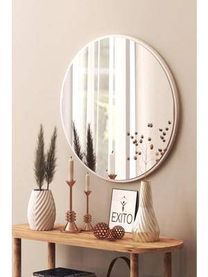 Empressco Cexxo 45 cm Beyaz Dekoratif Yuvarlak Antre Hol Koridor Duvar Salon Mutfak Banyo Aynası 5701