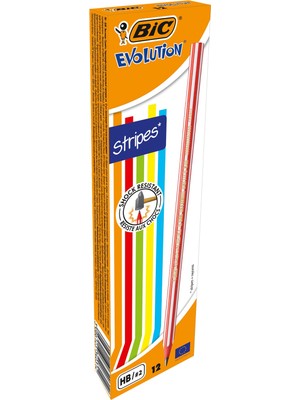 1001 Bıc Evolution Stripes Kurşun Kalem 12'li Kutu,kıymık Oluşturmaz, Çiğnemeye Karşı Dayanıklı