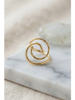 Teknoparkx Gold Renk Geometrik Çift Halka Yüzük Tknprk-Tkaks3