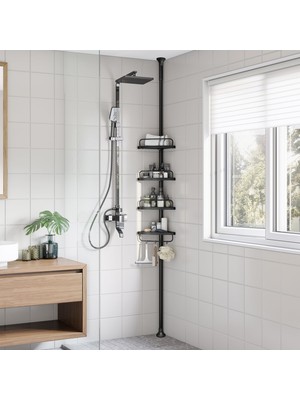 1001 Songmıcs Duş Köşe Rafı, 4 Katlı Banyo Duş Rafı, 85-305 cm Ayarlanabilir Duş Rafı, Banyo Dü
