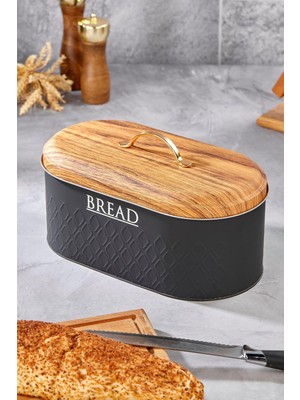 1001 Ucr Home Yeni Desen Detaylı Premium Metal Ekmeklik, Siyah
