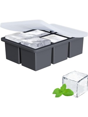 1001 Joyzzz Ice Cube Trays, 6 Büyük Kare Ice Cube Tepsisi, Kapaklı Yeniden Kullanılabilir Silikon Ice