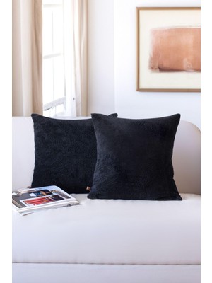 1001 Iskandinav Bohem 2 Li Teddy Puffy Kırlent Kılıfı 50X50 cm Siyah