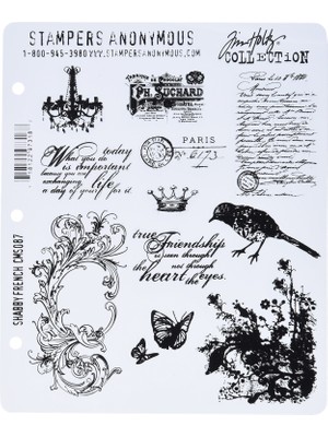 1001 Tim Holtz 7 x 21,6 cm Kendiliğinden Kauçuk Damga Seti Shabby French