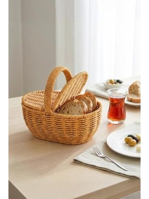 1001 Digithome Oval Hasır Rattan Mini Kulplu Sepet - BB6069