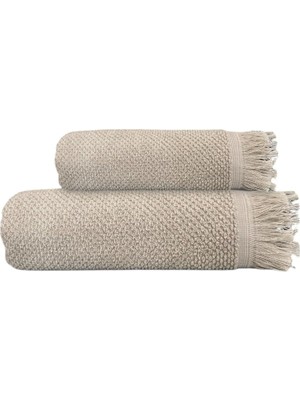 1001 2'li Bej Jelena Havlu SETI%100 Pamuk - 1 Adet El Havlusu 50X90 ve 1 Adet Banyo Havlusu 70X140