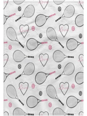 1001 3D Gül Tenis Aşk Desenli Gri ve Pembe TWL_201737_1 Havlu, 38 cm x 55 Cm, Çok Renkli