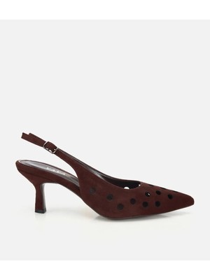 Hotiç 01AYY323910A480 KADIN Kahverengi Süet Sivri Burunlu Delikli Ince Topuklu Arkası Açık Stiletto