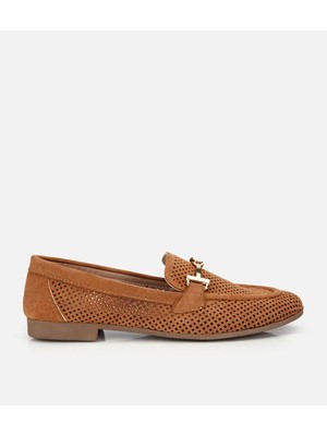 Hotiç 01AYY323710A370 KADIN Taba Süet Tokalı Zımba Detaylı Loafer